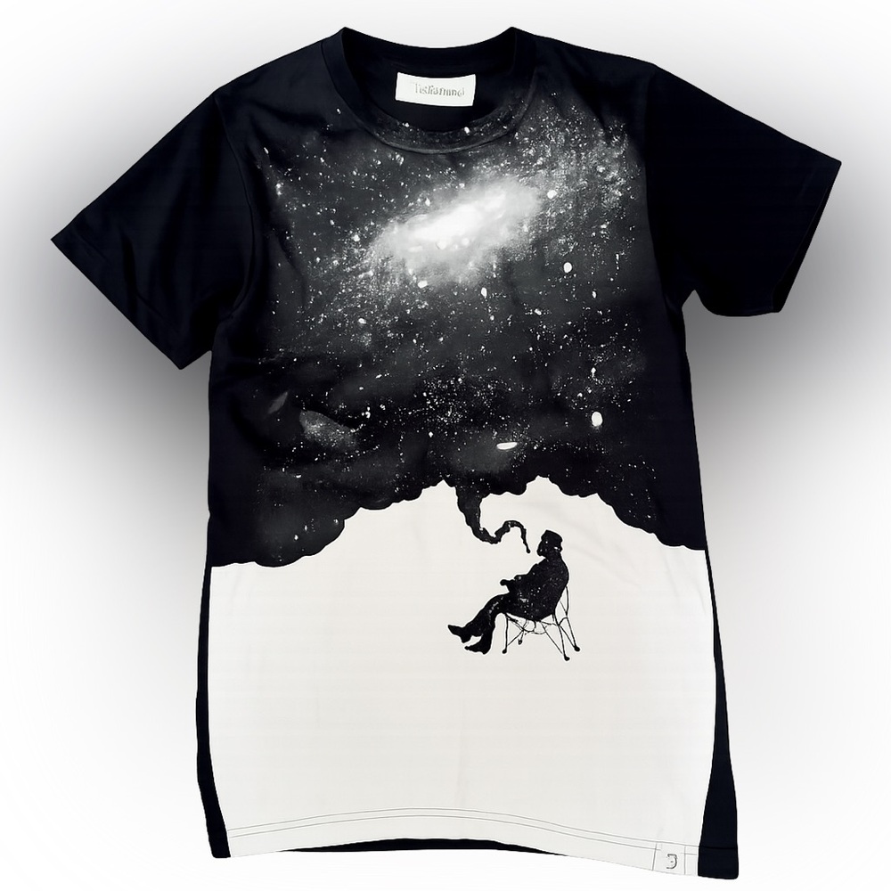 Men’s Small Imaginary Galaxy Graphic T-Shirt – Black Cosmic Print Tee